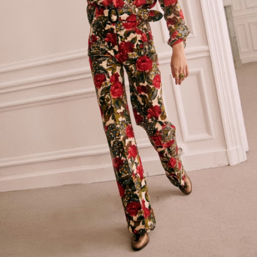 Sezane Floral Trousers - Red and Green